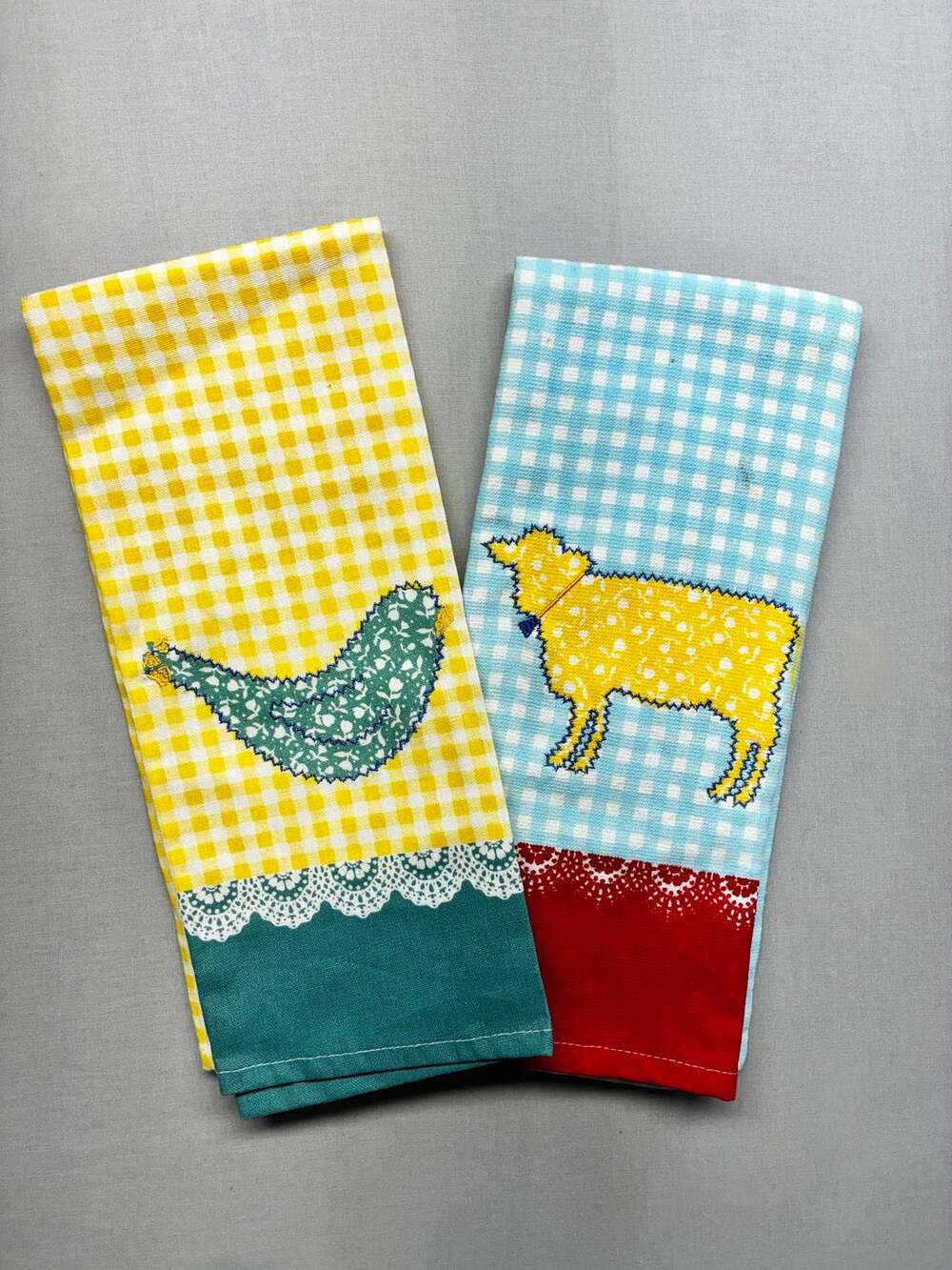 Pioneer Women Animals 2 pc Set Cow & Bird Flat Woven & Terry Cloth Kitchen Towel